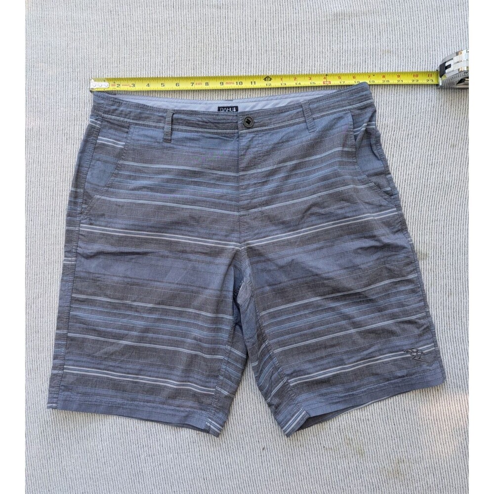 Da Hui Hybrid Shorts Size 36 Gray Blue Stripe Poly Cotton Spandex